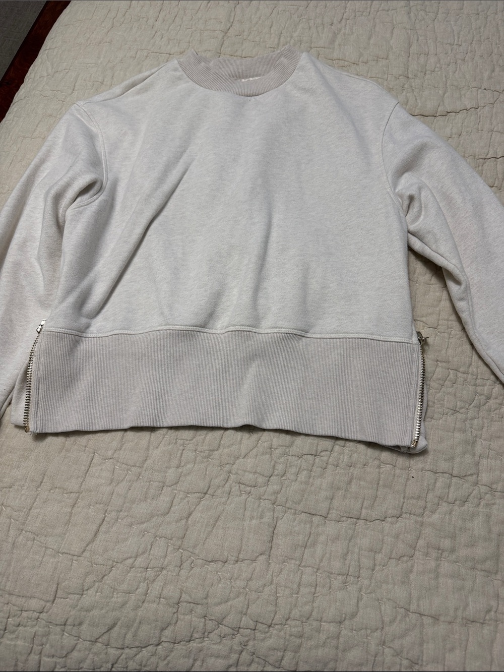 Varley Light Beige Crewneck Sweatshirt with Side Zippers
